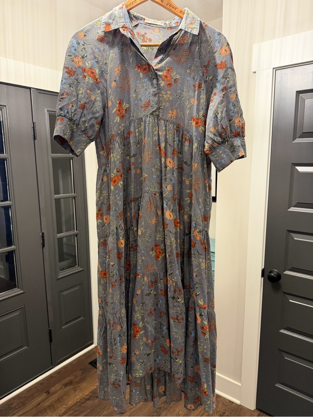 NATURAL LIFE Slate Blue Maxi Dress with Orange Floral Print